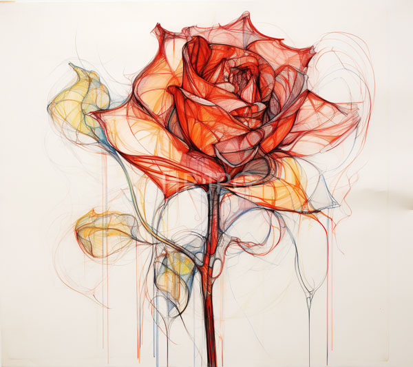 High Resolution: Vibrant abstract sketch red rose white paper rendered dynamic overlapping red and orange lines creating sense depth and texture download. | HRJPG.com