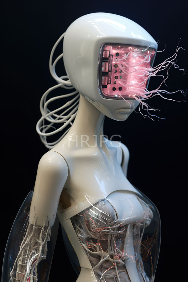 High Resolution: White humanoid robot sleek glossy surface has rectangular pink-lit screen face emitting bright jagged electrical sparks Its download. | HRJPG.com