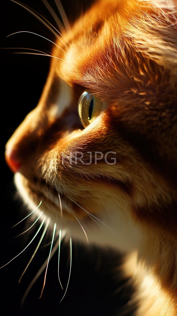 High Resolution: Ginger cat's profile focusing its green eye pink nose long white whiskers cat's fur detailed rich orange and white download. | HRJPG.com