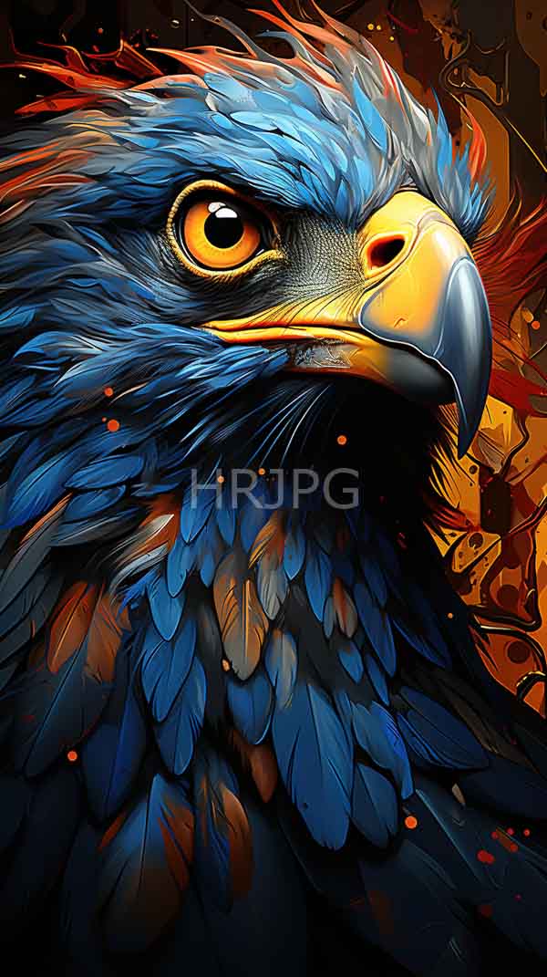 High Resolution: Detailed vibrant blue eagle fiery red and orange accents its feathers intense yellow eye and sharp curved beak are download. | HRJPG.com
