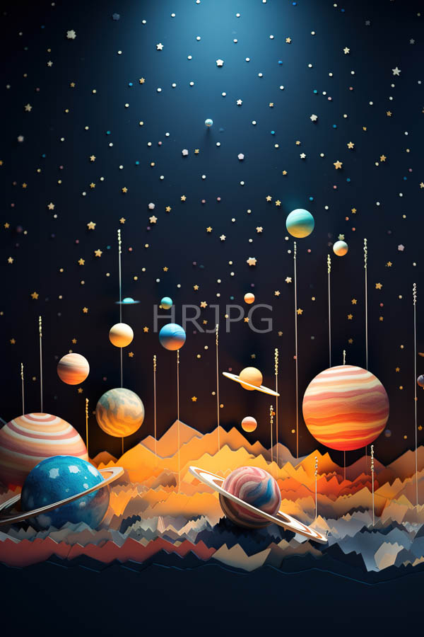 High Resolution: Vibrant stylized solar system Planets various sizes and colors including blue white spotted planet red orange striped planet download. | HRJPG.com