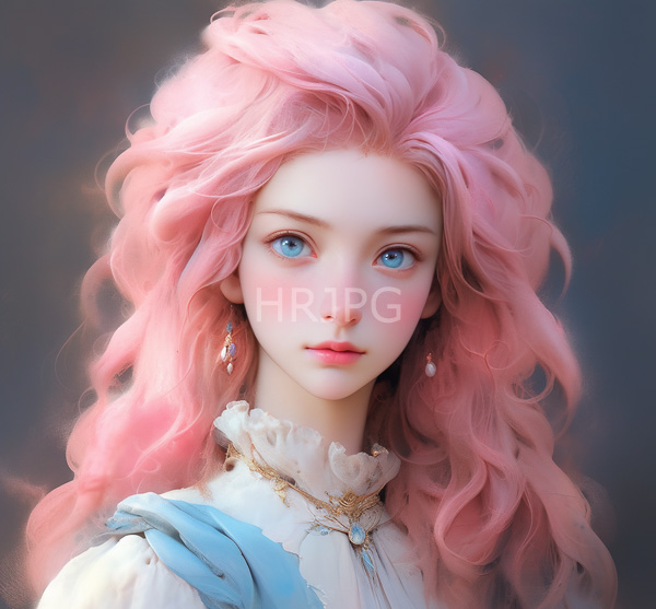 High Resolution: Young woman ethereal pastel pink wavy hair large blue eyes She has fair flawless complexion slight blush her cheeks download. | HRJPG.com