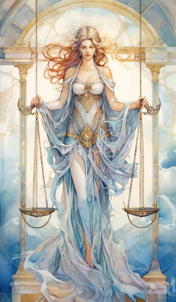 High Resolution: Beautiful ethereal woman flowing pink and blonde hair standing swing golden balances She wears sheer blue and white ornate dress gold accents download. | HRJPG.com