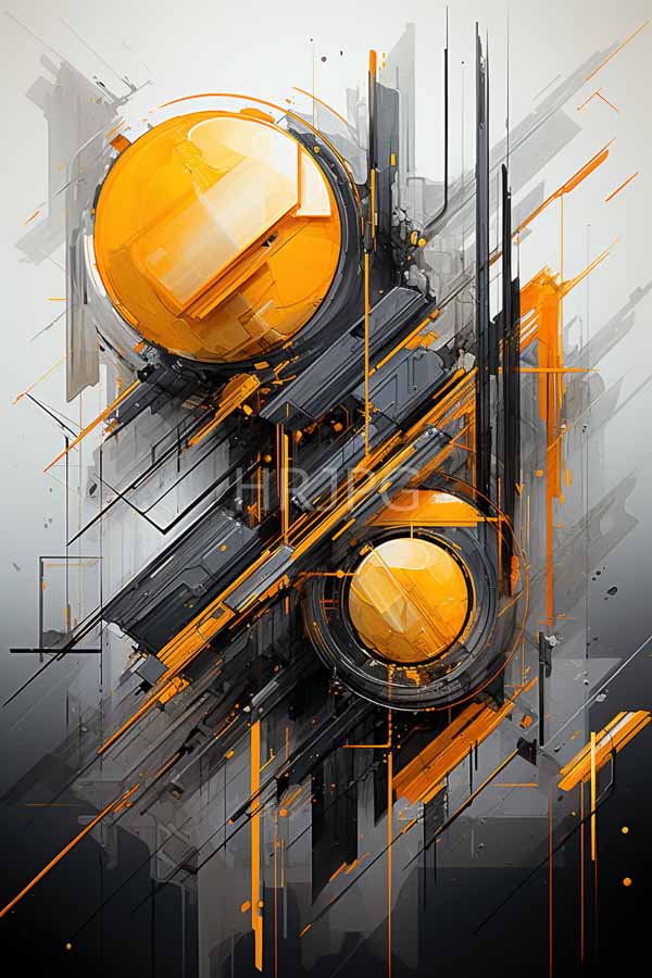 High Resolution: Abstract features two large glossy orange spheres intersected black and gray geometric lines and shapes spheres positioned diagonally larger one download. | HRJPG.com