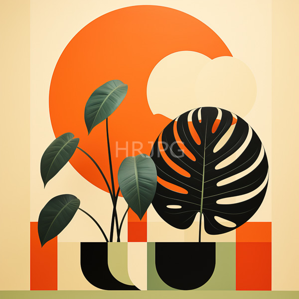 High Resolution: Featuring two potted plants large leaves one dark green leaves other black patterned leaves resembling monstera background includes large orange download. | HRJPG.com