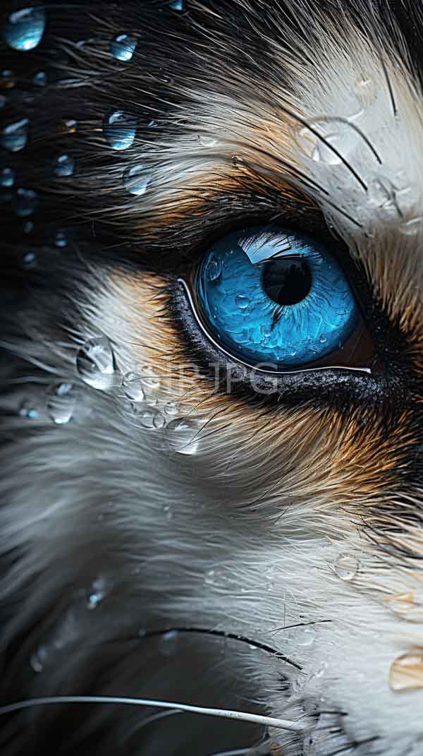High Resolution: Fox's eye hyper-realistic focusing vivid blue iris intricate detailed reflections eye surrounded wet multi-colored furblack white and orangedotted download. | HRJPG.com