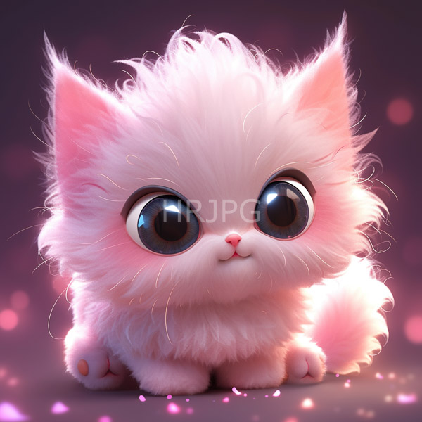 High Resolution: Adorable fluffy pink kitten large shiny blue eyes tiny pink nose soft textured fur kitten sits centered against blurred dark download. | HRJPG.com