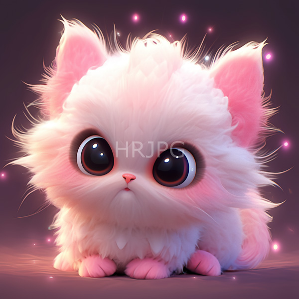 High Resolution: Adorable fluffy pink kitten-like creature enormous shiny black eyes small pink nose tiny pink paws Its fur soft and voluminous download. | HRJPG.com