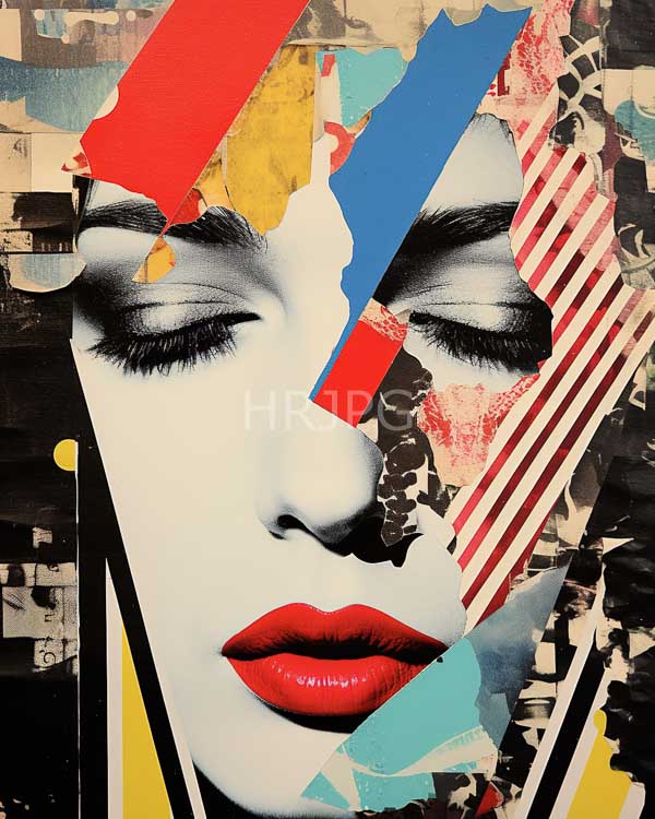 High Resolution: Pop art-style features woman's face closed eyes Her skin white and she has bold red lips Black eyeliner and mascara download. | HRJPG.com