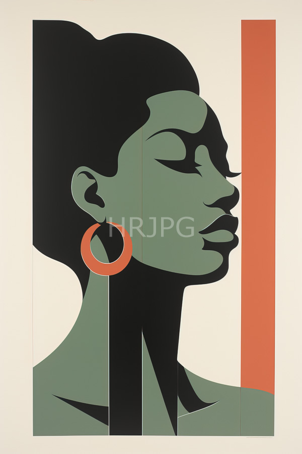 High Resolution: Minimalist geometric art style features stylized side-profile portrait Black woman dark green skin closed eyes and full lips download. | HRJPG.com