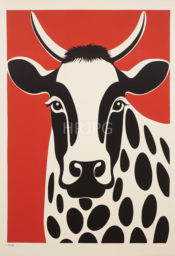 High Resolution: Black-and-white-spotted cow depicted stylized minimalist art style cow's face centered large expressive eyes prominent black nose download. | HRJPG.com