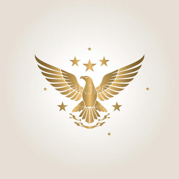 High Resolution: Golden eagle outstretched wings centered beige surrounded five golden stars smaller star below its tail eagle's design sleek and download. | HRJPG.com