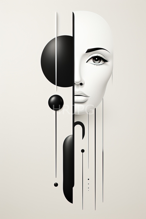 High Resolution: Stylized monochromatic female face split vertically left half black right half white face features prominent almond-shaped eye long lashes download. | HRJPG.com