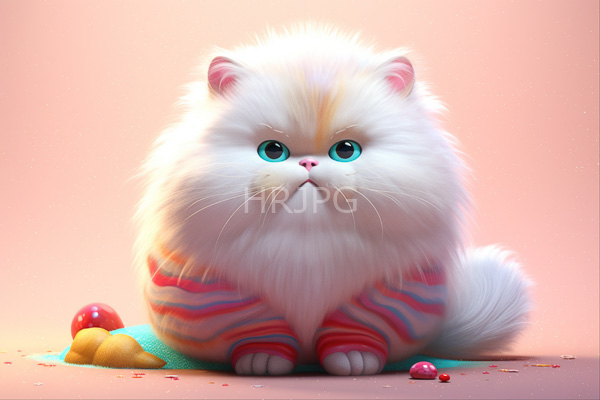 High Resolution: Fluffy white Persian cat bright blue eyes sitting pink cat has pink and blue striped legs small pink nose download. | HRJPG.com