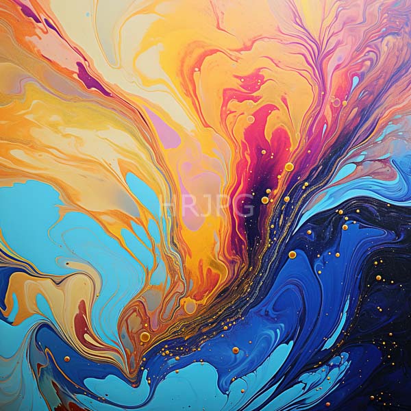 High Resolution: Abstract features vibrant swirling patterns showcases dynamic mix colors including bright orange pink yellow blue and dark navy download. | HRJPG.com