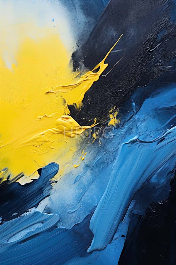 High Resolution: Abstract features dynamic brushstrokes vibrant colors left side showcases bright textured yellow brushstroke blending smooth light blue area download. | HRJPG.com