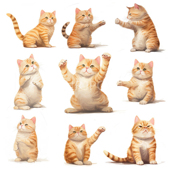 High Resolution: Nine adorable orange-and-white tabby kittens various playful poses Each kitten has distinct expressions and actions such standing hind legs download. | HRJPG.com