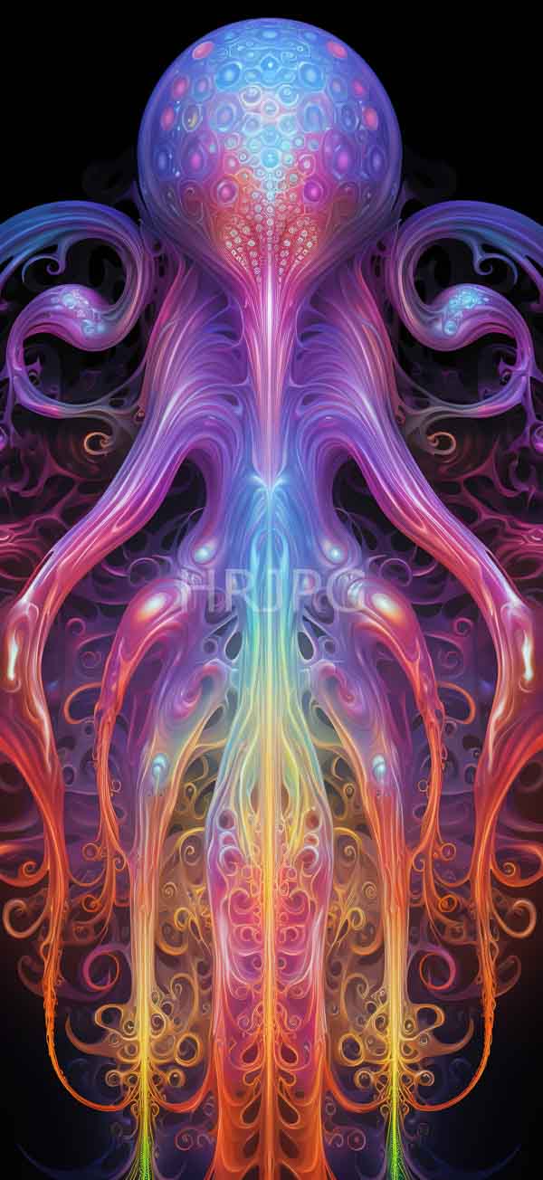 High Resolution: Vibrant abstract jellyfish jellyfish features gradient colors from blue top pink purple and orange bottom Its tentacles are intricately download. | HRJPG.com