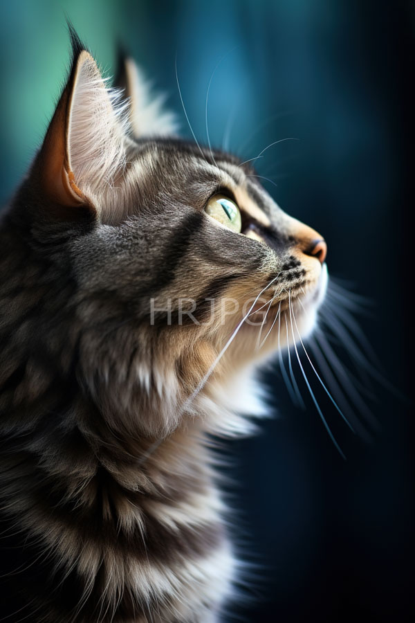 High Resolution: Side-profile long-haired tabby cat green eyes detailed fur texture prominent whiskers cat's ear slightly pointed its gaze focused something download. | HRJPG.com