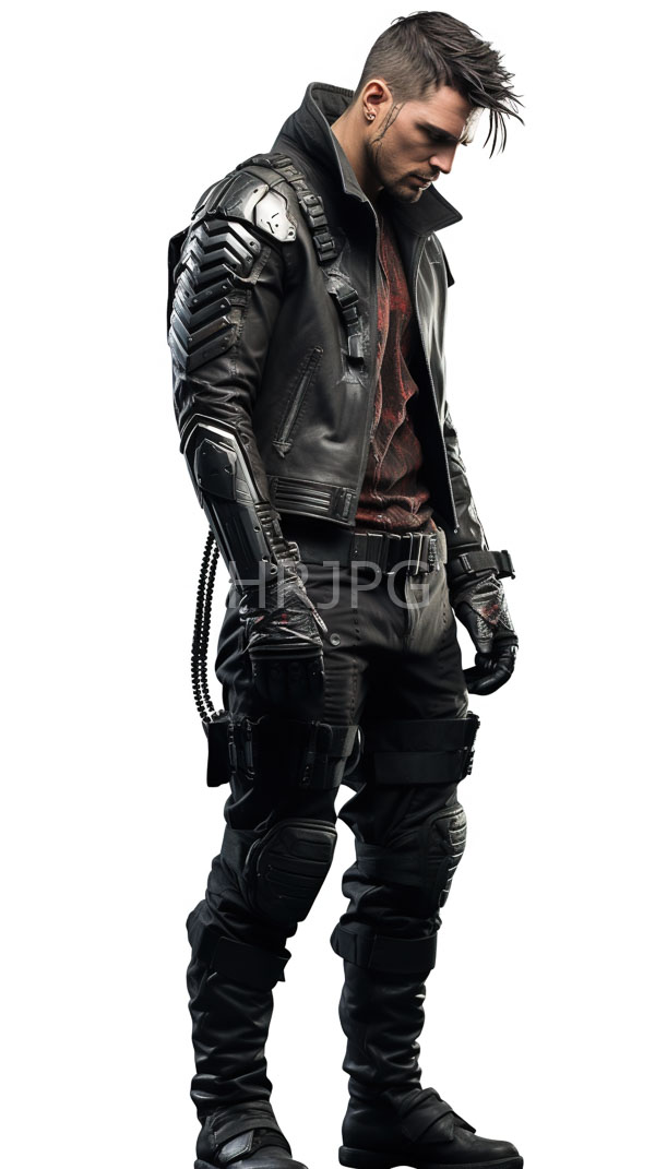 High Resolution: Muscular bearded man short spiked black hair wearing detailed black leather jacket armored shoulder pads black leather pants and download. | HRJPG.com