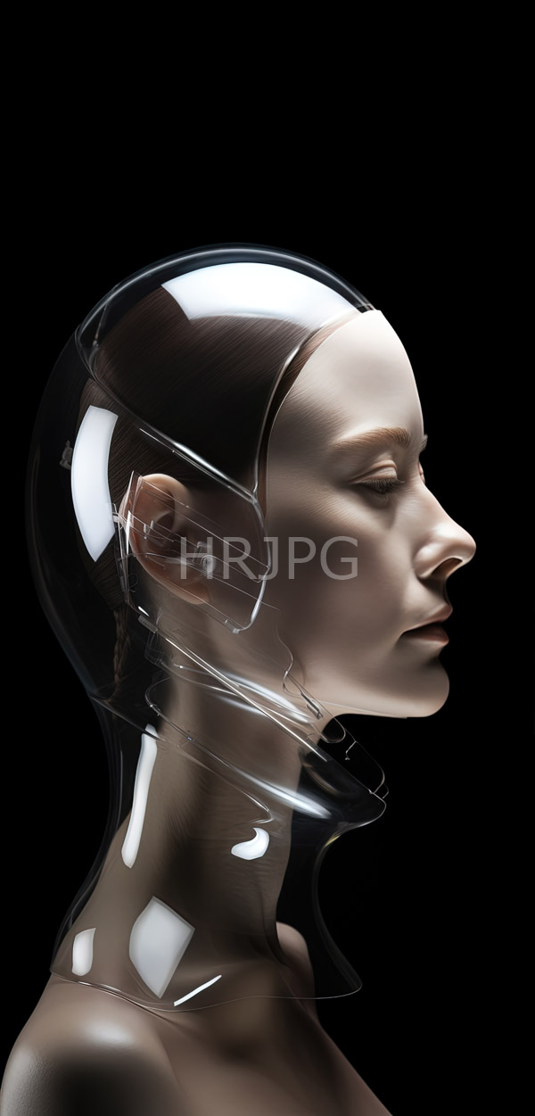 High Resolution: Pale-skinned androgynous person profile transparent glass-like helmet covering their head and neck subject's eyes are closed and they have download. | HRJPG.com