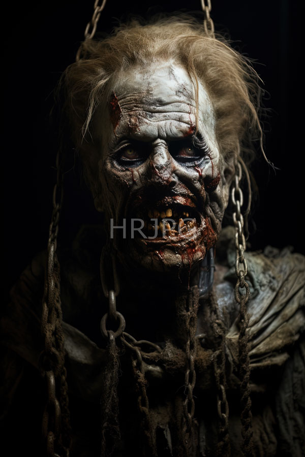 High Resolution: Grotesque aged male figure pale cracked white makeup wild disheveled blonde hair terrifying blood-stained grin exposing yellowed teeth download. | HRJPG.com