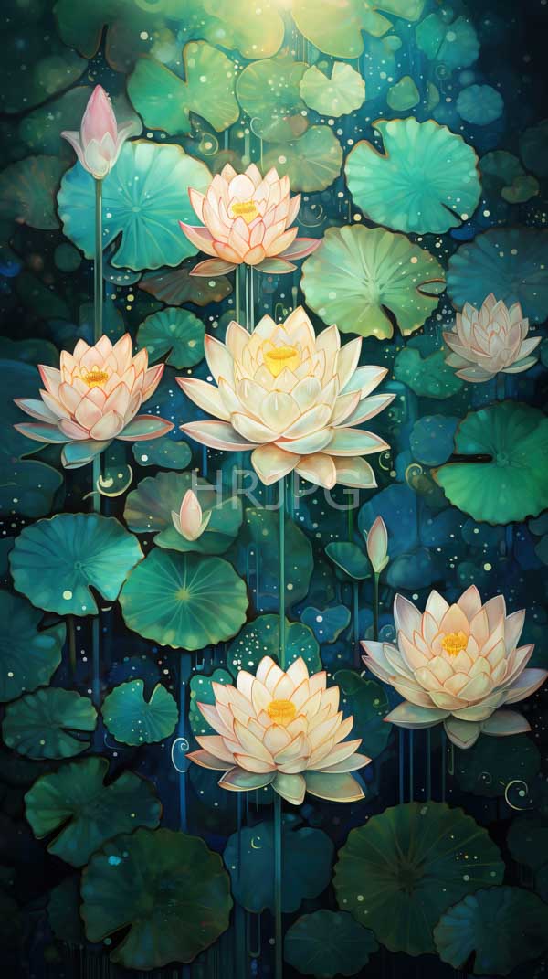 High Resolution: Serene pond scene several pink and white lotus flowers yellow centers surrounded large green lily pads flowers various stages download. | HRJPG.com