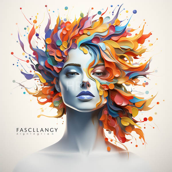 High Resolution: Blue-skinned woman vibrant abstract multicolored hair resembling paint splatters Her hair features hues orange red yellow blue and purple download. | HRJPG.com