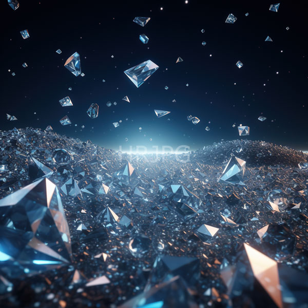 High Resolution: Starry night sky filled floating transparent geometric crystal shards crystals vary size and reflect light creating sparkling effect download. | HRJPG.com