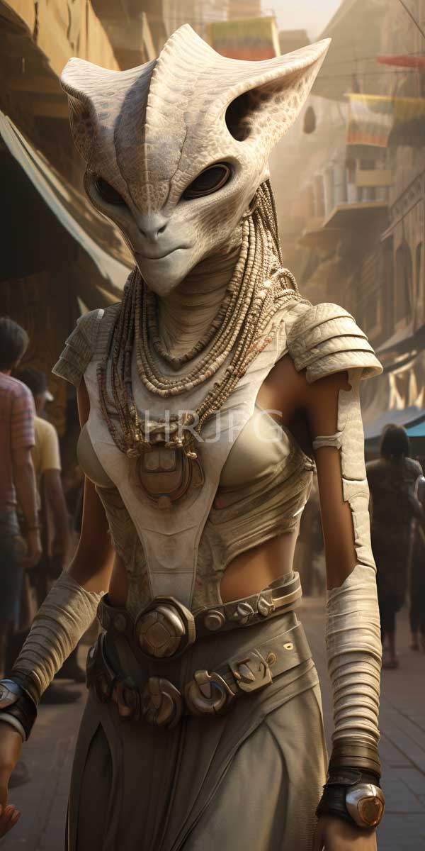 High Resolution: Humanoid cat-like female character white textured feline mask large ears dark eyes She wears revealing armored outfit layered necklaces arm download. | HRJPG.com