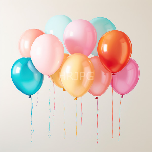 High Resolution: Cluster 12 colorful balloons against plain white balloons include pastel pink light blue peach orange and yellow each balloon having download. | HRJPG.com
