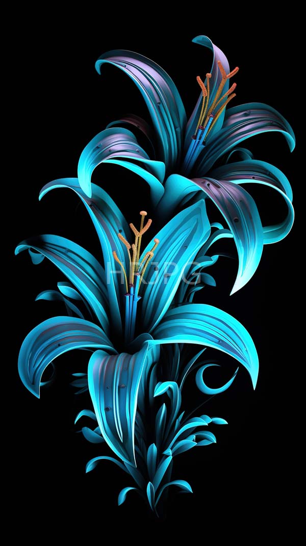 High Resolution: Three vibrant blue lilies purple and teal streaks set against black lilies have elongated petals orange stamens and intricate download. | HRJPG.com