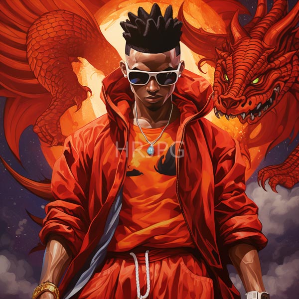 High Resolution: Dark-skinned man short spiked black hair wearing white sunglasses red hoodie matching red pants He has blue pendant gold bracelet download. | HRJPG.com