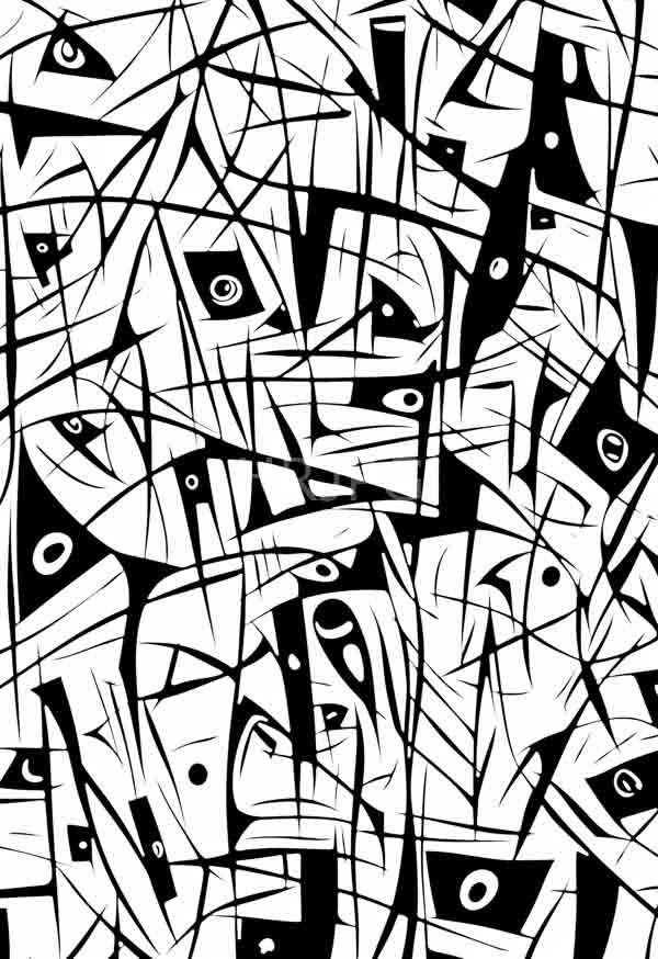 High Resolution: Abstract chaotic black-and-white pattern filled intersecting jagged lines and geometric shapes including triangles rectangles and circles download. | HRJPG.com