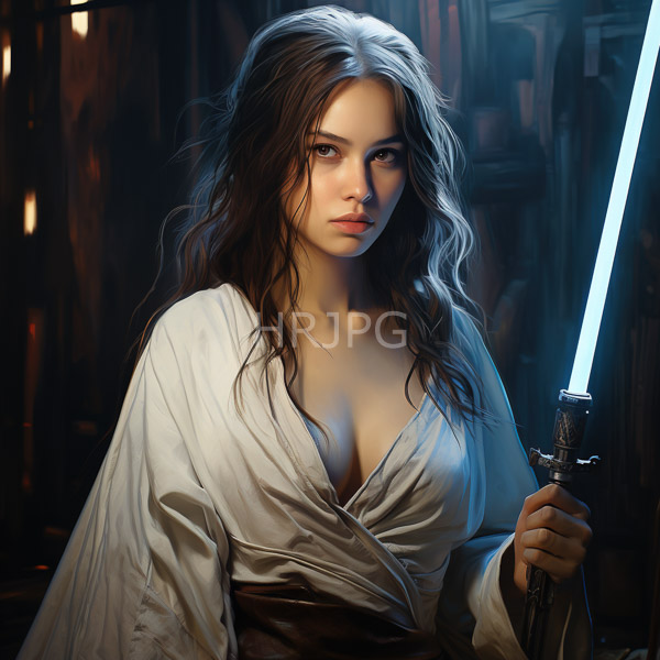 High Resolution: Young attractive woman long wavy brown hair fair skin blue eyes She wears white low-cut robe revealing ample cleavage download. | HRJPG.com