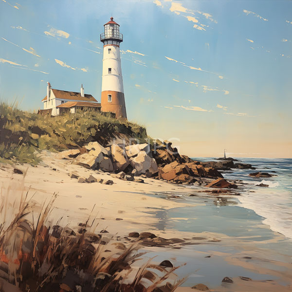 High Resolution: Coastal lighthouse lighthouse white and orange striped tower stands rocky cliff left small white building brown roof beside download. | HRJPG.com