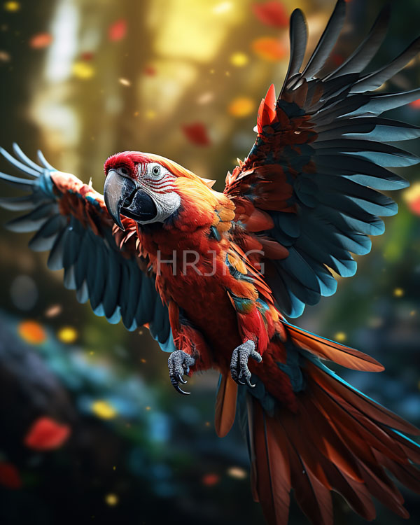 High Resolution: Vibrant red and blue macaw mid-flight wings spread wide bird's detailed feathers sharp claws and expressive eyes are download. | HRJPG.com