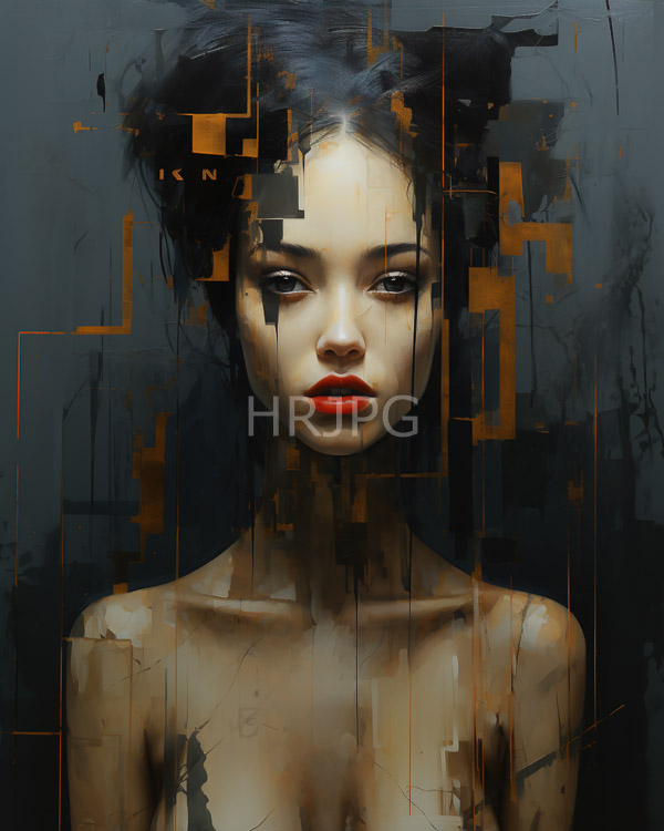 High Resolution: Young Asian woman pale skin dark hair striking red lips She has serious expression and her bare shoulders download. | HRJPG.com