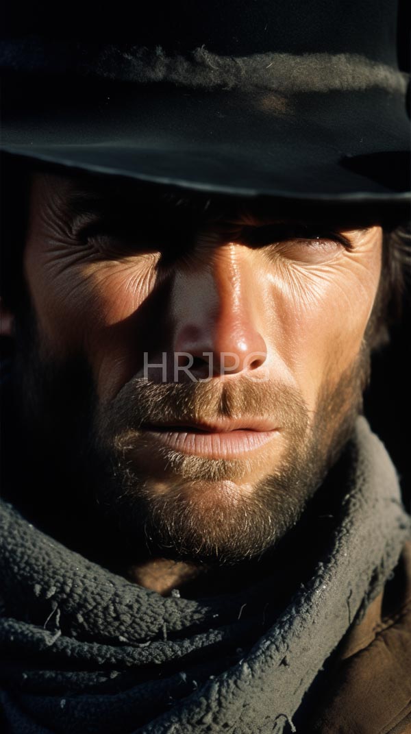 High Resolution: Rugged bearded man medium skin tone wearing black hat thick textured gray scarf Sunlight casts shadows his face highlighting download. | HRJPG.com