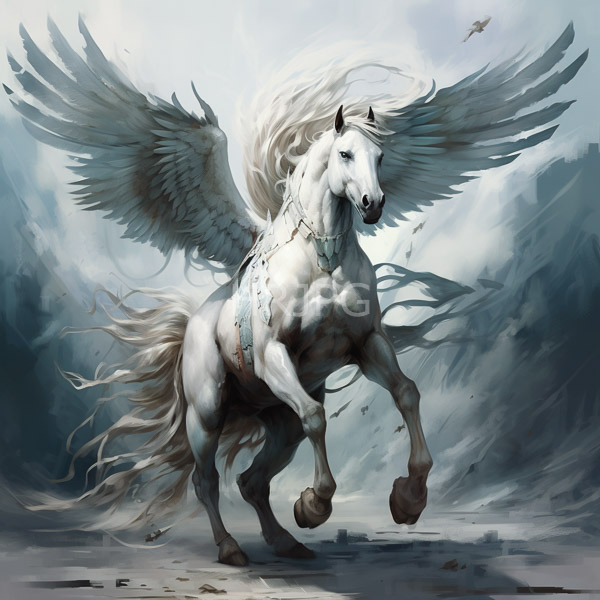 High Resolution: Majestic white Pegasus large detailed wings rearing its hind legs Pegasus has muscular build flowing mane and tail and download. | HRJPG.com