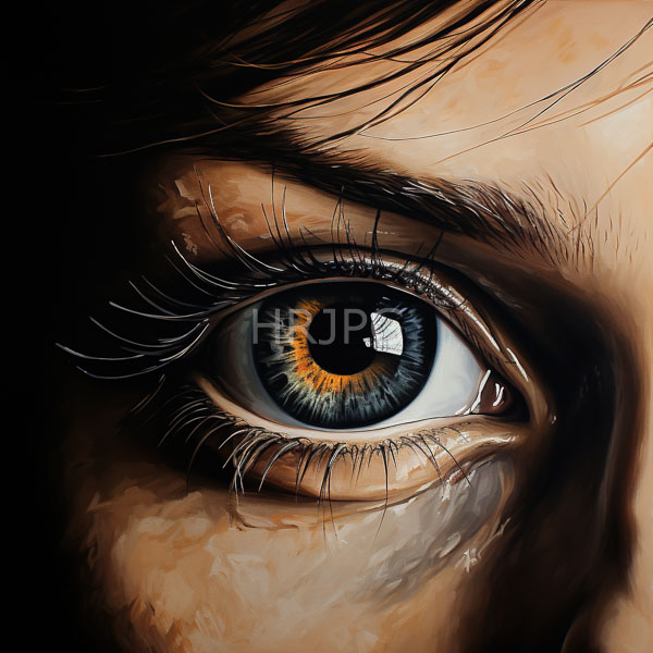 High Resolution: Hyper-realistic human eye striking blue iris featuring yellow and orange central pattern eye surrounded detailed textured skin dark eyebrows download. | HRJPG.com