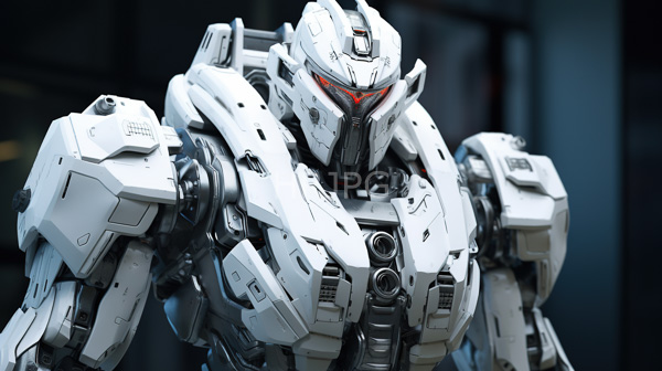 High Resolution: White heavily armored humanoid mecha robot angular detailed features red glowing eyes robot has large blocky shoulders intricate mechanical download. | HRJPG.com