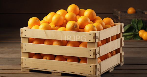 High Resolution: Three wooden crates stacked filled with bright orange textured citrus fruits oranges on dark brown wood planks in a front center position download. | HRJPG.com