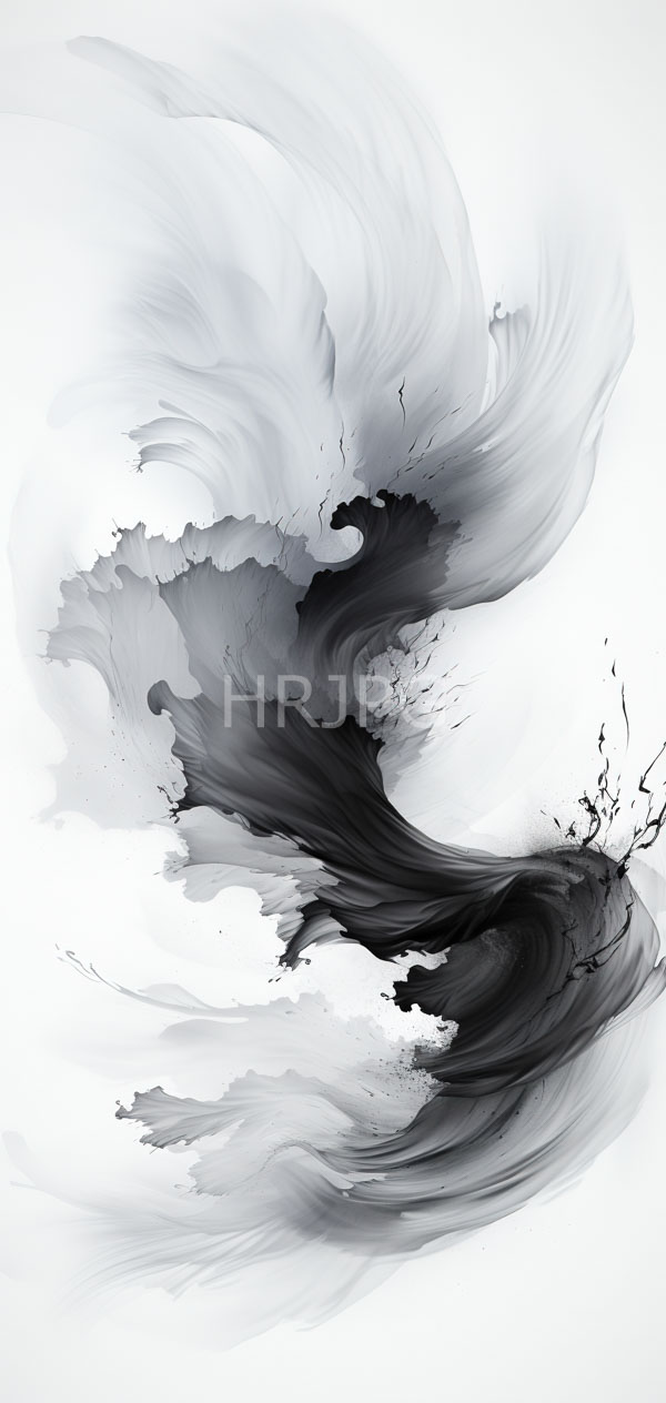 High Resolution: Abstract artwork features swirling fluid black and gray ink-like patterns on a white background with intricate textures creating dynamic motion download. | HRJPG.com