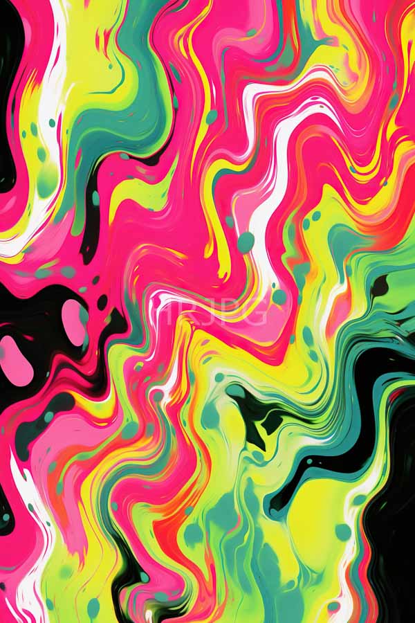 High Resolution: Abstract digital painting features vibrant swirling patterns in neon pink yellow-green black white and teal colors with fluid-like textures resembling marbling download. | HRJPG.com