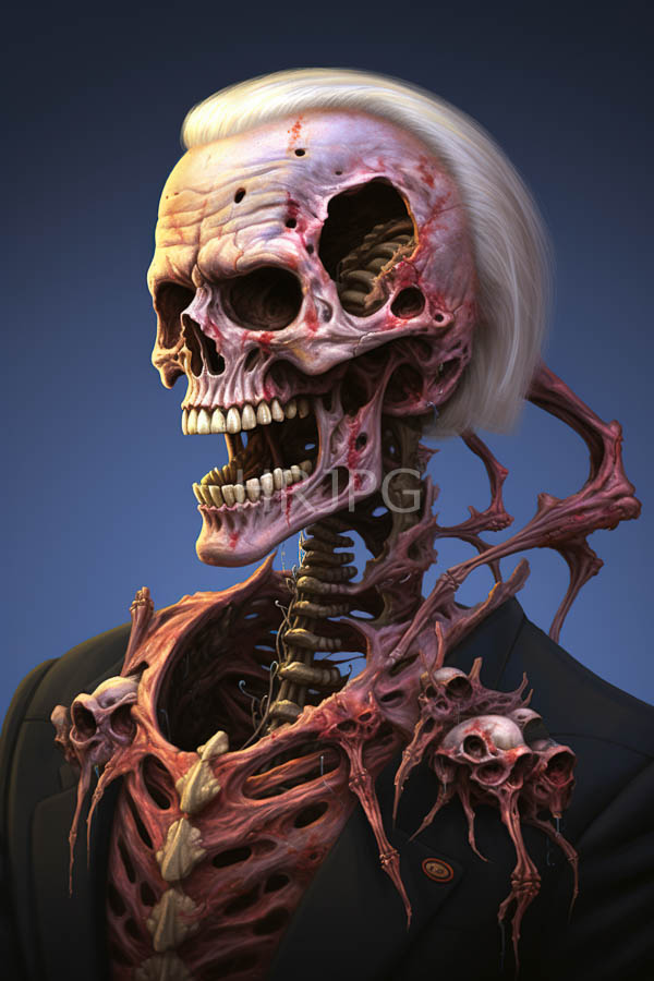 High Resolution: Undead human skull with white hair exposed bones and sinewy flesh tendrils emerging from its neck area wearing tattered black clothing exposing ribcage details download. | HRJPG.com