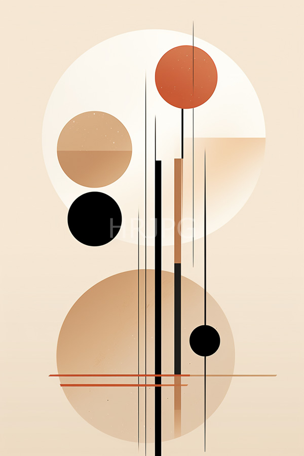 High Resolution: Abstract digital art featuring geometric shapes on a beige background including overlapping circles in black and brownish-beige with one containing speckles of white dots download. | HRJPG.com