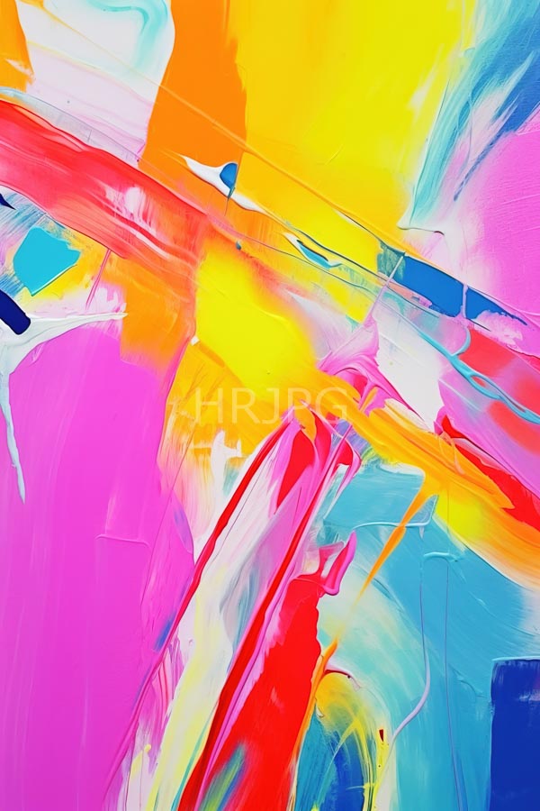 High Resolution: Abstract painting featuring vibrant overlapping brushstrokes in bright colors including yellow pink red blue and white creating dynamic diagonal lines download. | HRJPG.com
