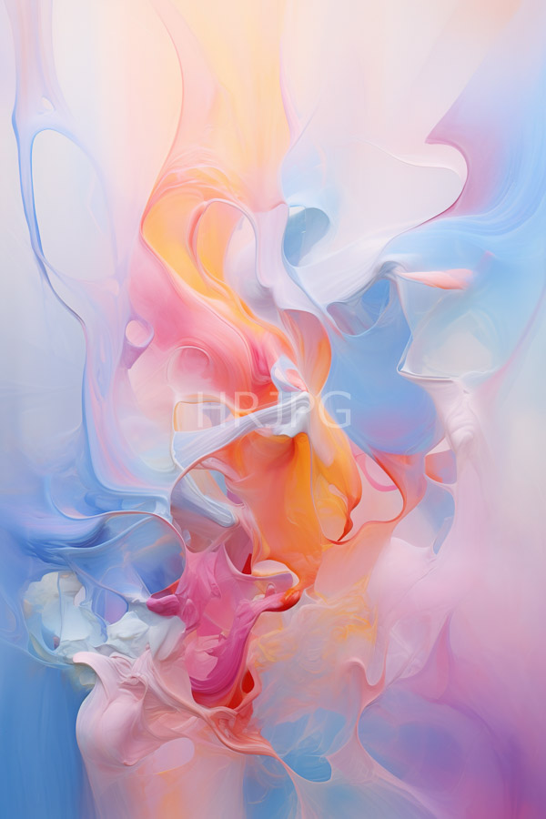 High Resolution: Abstract digital artwork features swirling fluid-like shapes in pastel colors of pink orange blue and white blending seamlessly creating an ethereal dreamy effect download. | HRJPG.com