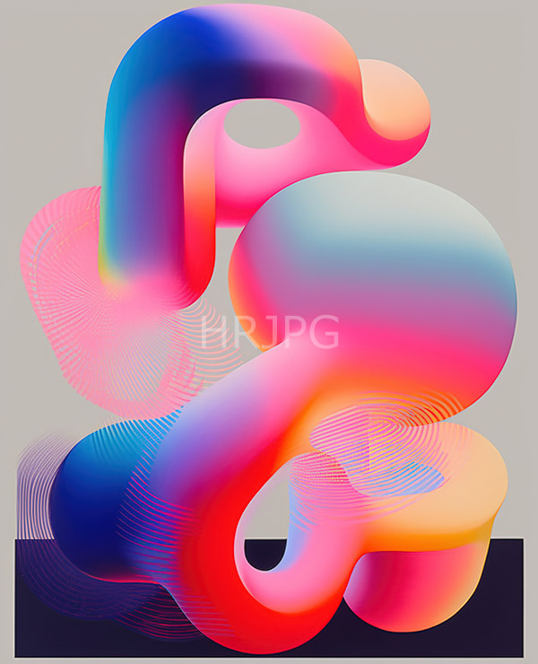 High Resolution: Abstract swirling form with smooth curves and vibrant gradients of pink blue orange yellow and purple hues blending seamlessly together against a gray background download. | HRJPG.com